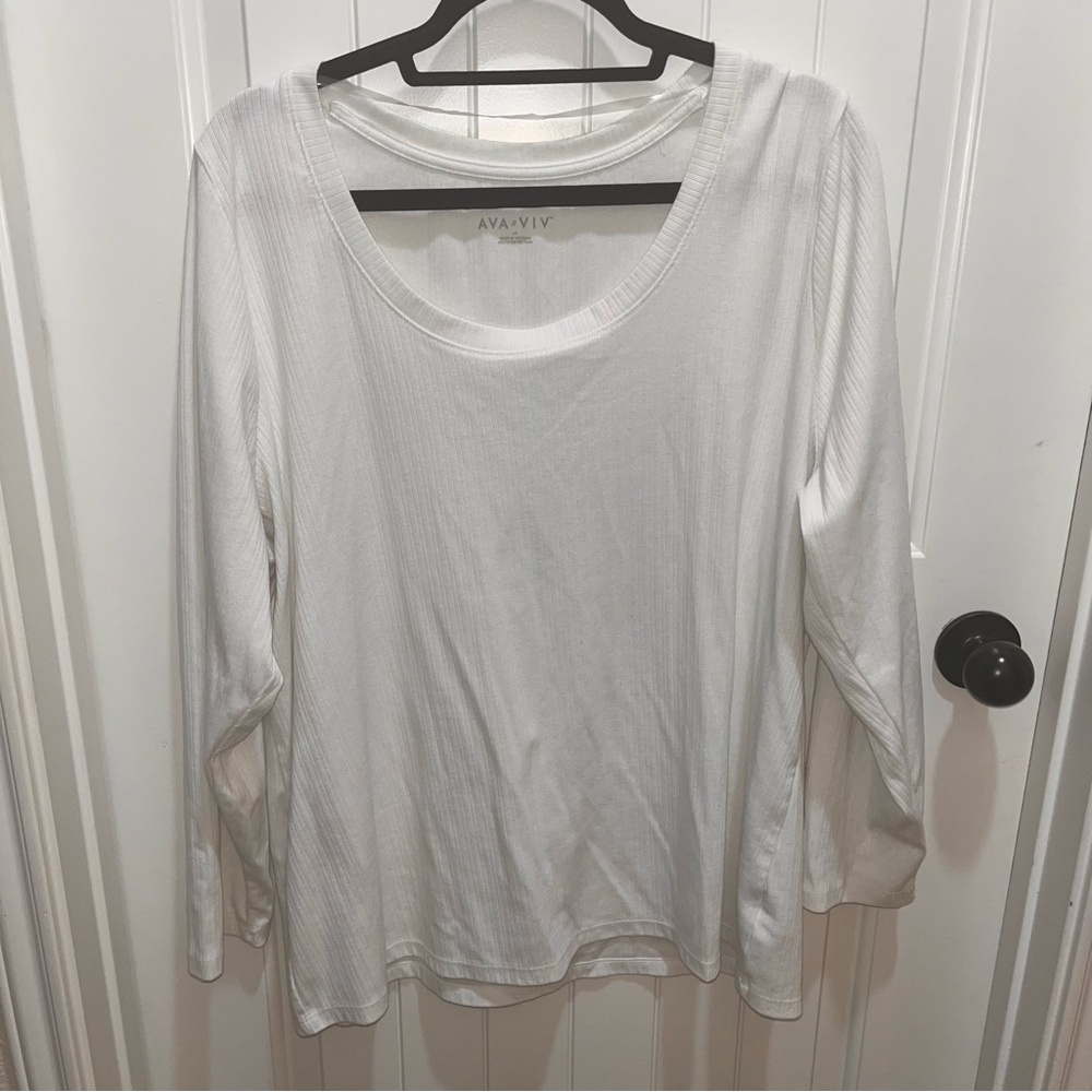 Ava & Viv Women's Classic White Long Sleeve Tee - Plus Size - 2X